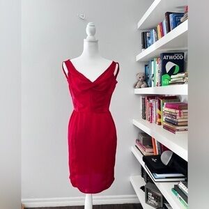 Nina Ricci Red Silk Knee Length Dress w/ Cowl Back US 4, FR 38